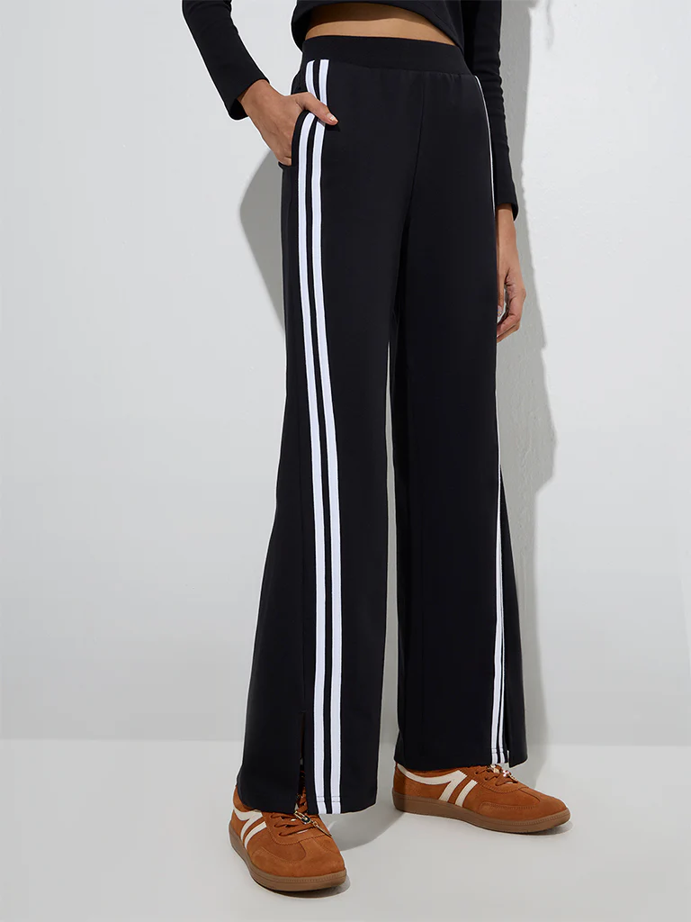 Studiofit Black Striped High-Rise Cotton-Blend Track Pants - Image 2
