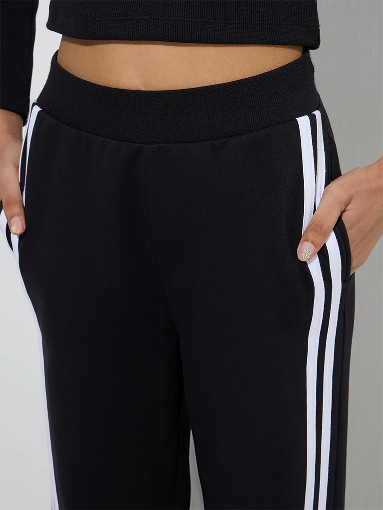Studiofit Black Striped High-Rise Cotton-Blend Track Pants - Image 3