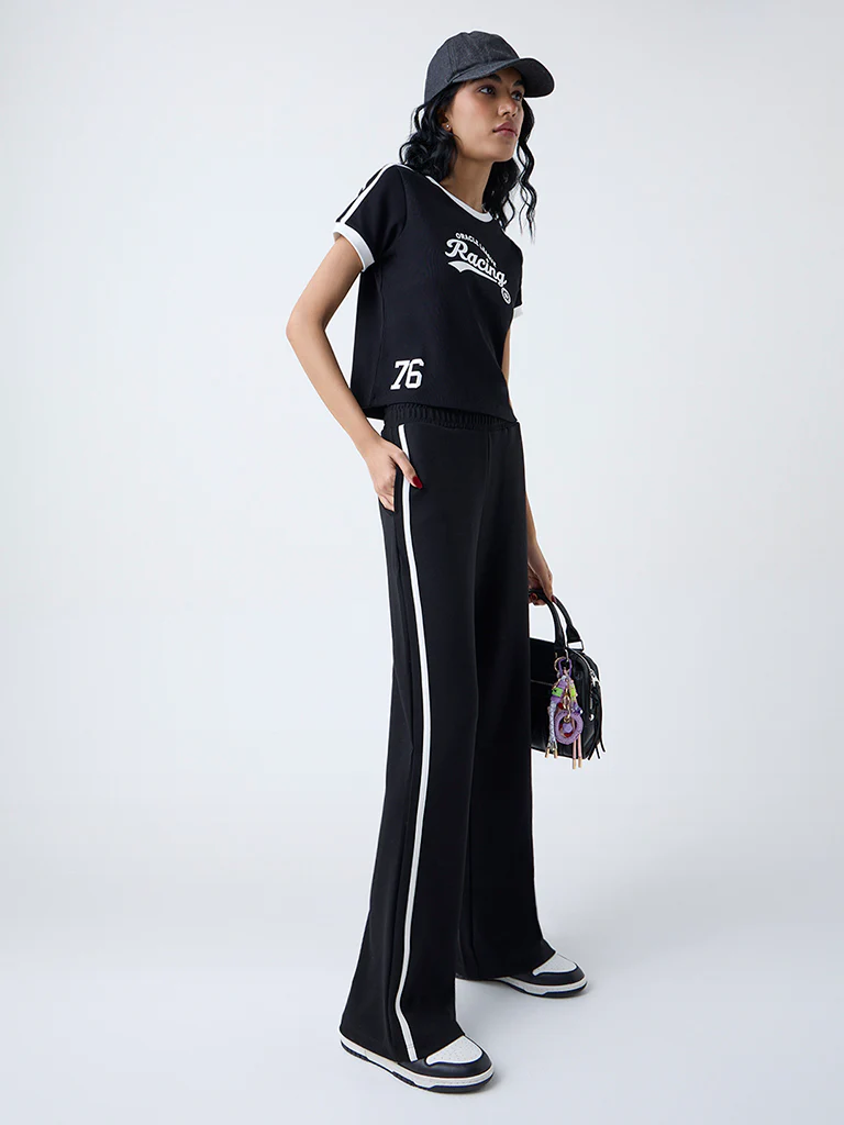 Studiofit Black Striped High-Rise Pants