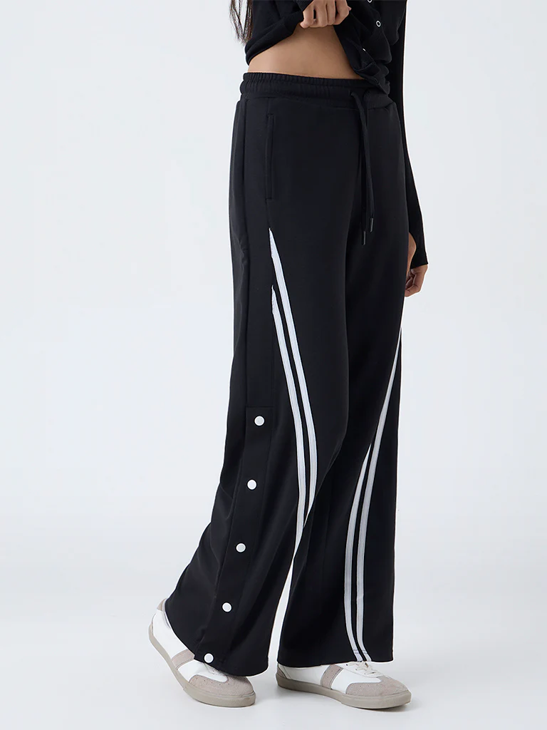 Studiofit Black Striped High-Rise Pants - Image 2