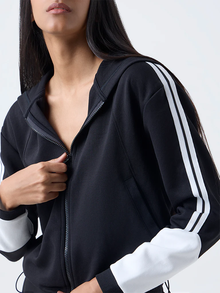 Studiofit Black Striped Hooded Jacket - Image 3