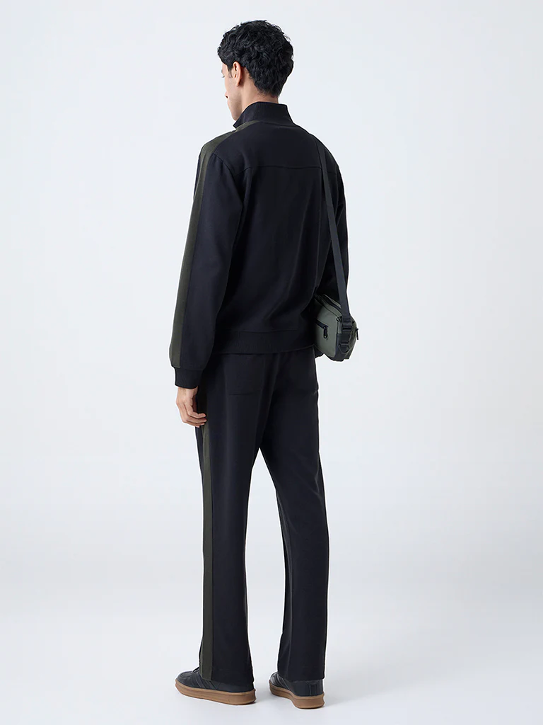 Studiofit Black Striped Relaxed-Fit Mid-Rise Track Pants - Image 5