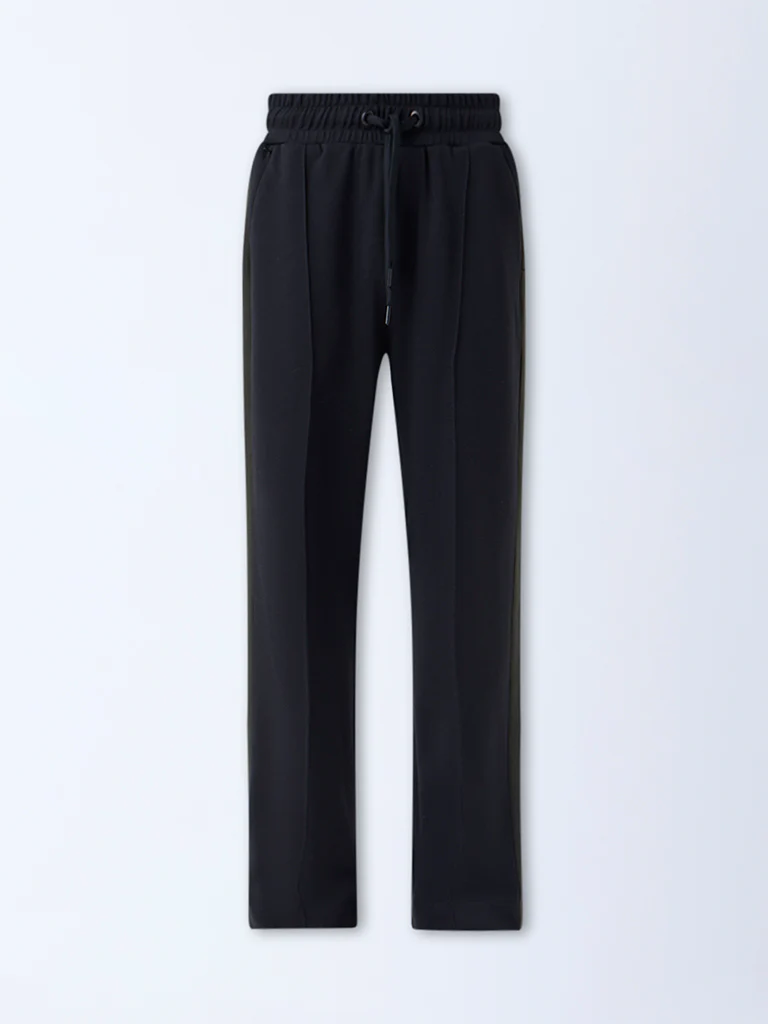 Studiofit Black Striped Relaxed-Fit Mid-Rise Track Pants - Image 6