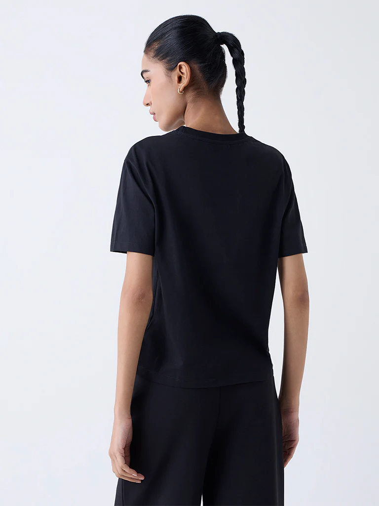 Studiofit Black Text Design Cotton T-Shirt - Image 4