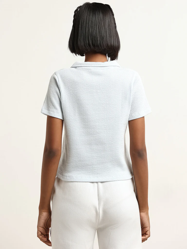 Studiofit Blue Textured T-Shirt - Image 4
