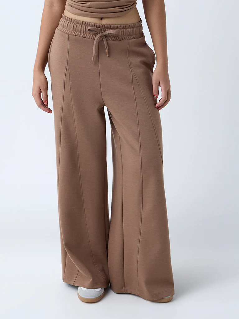 Studiofit Brown Solid High-Rise Track Pants - Image 2