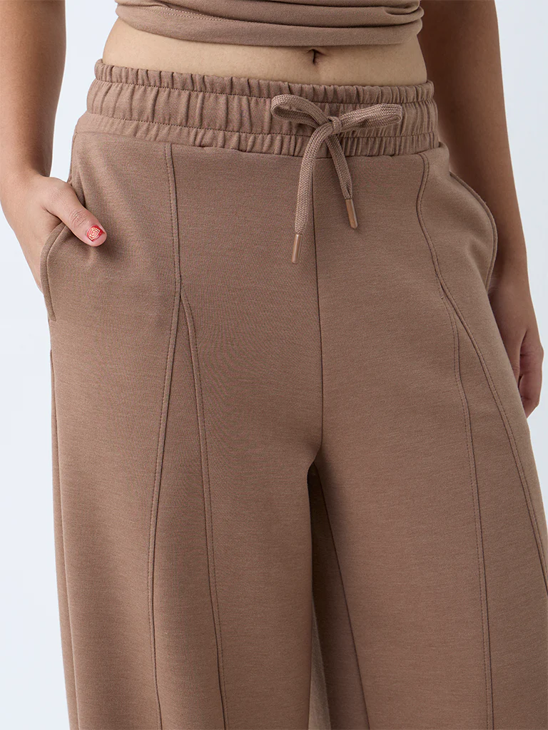 Studiofit Brown Solid High-Rise Track Pants - Image 3