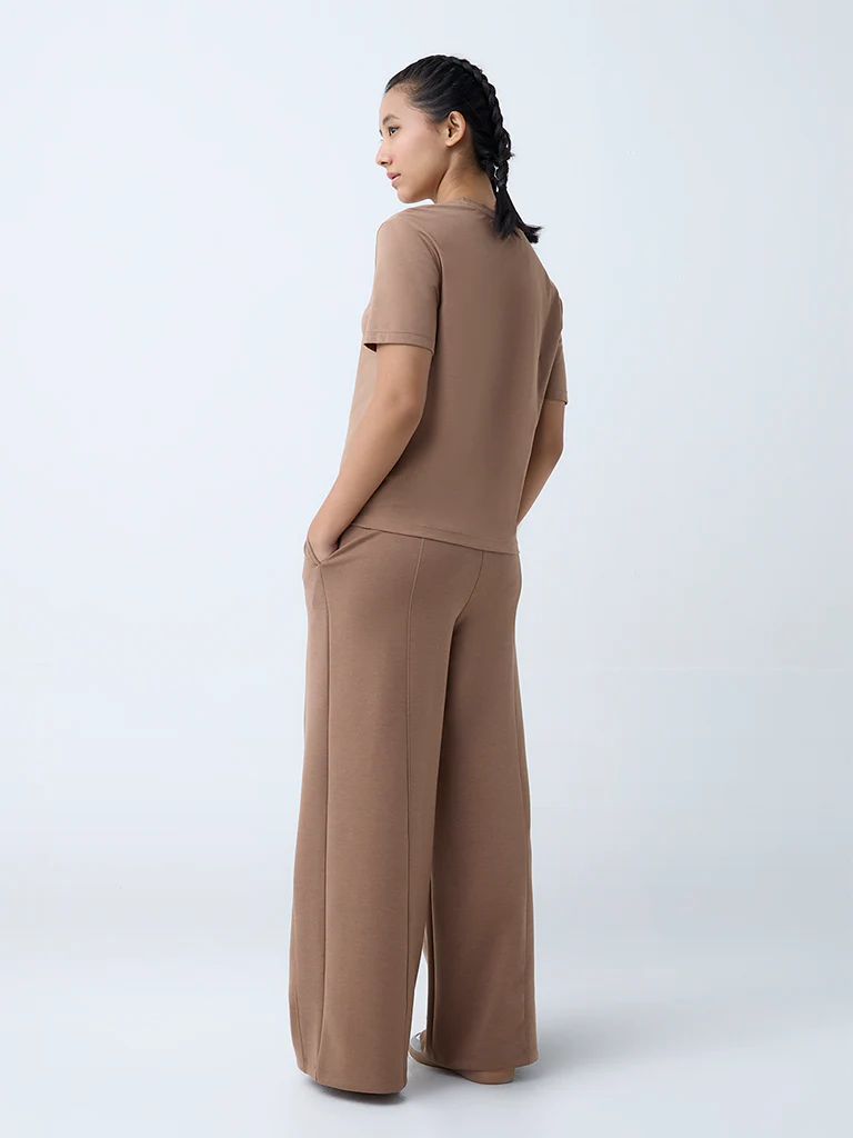 Studiofit Brown Solid High-Rise Track Pants - Image 4