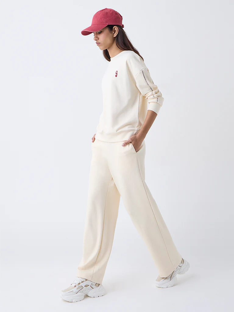 Studiofit Cream Solid High-Rise Pants