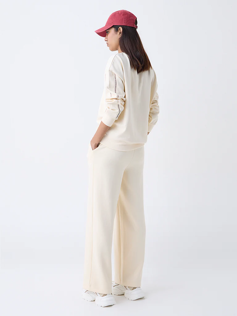 Studiofit Cream Solid High-Rise Pants - Image 4