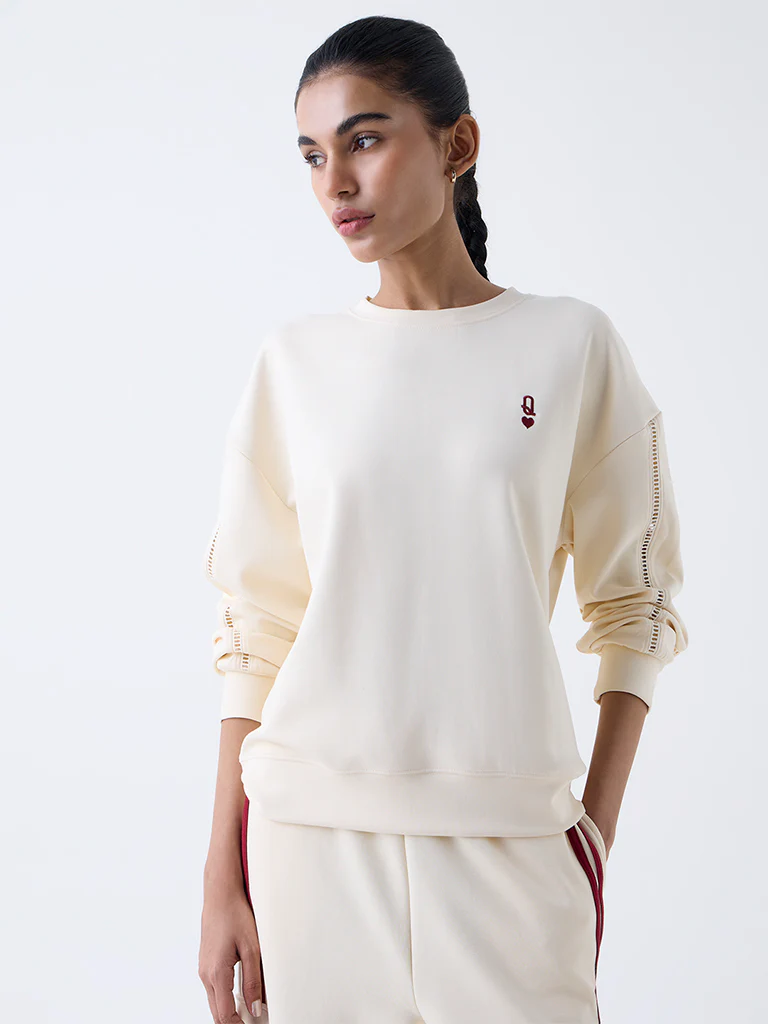 Studiofit Cream Solid Sweatshirt
