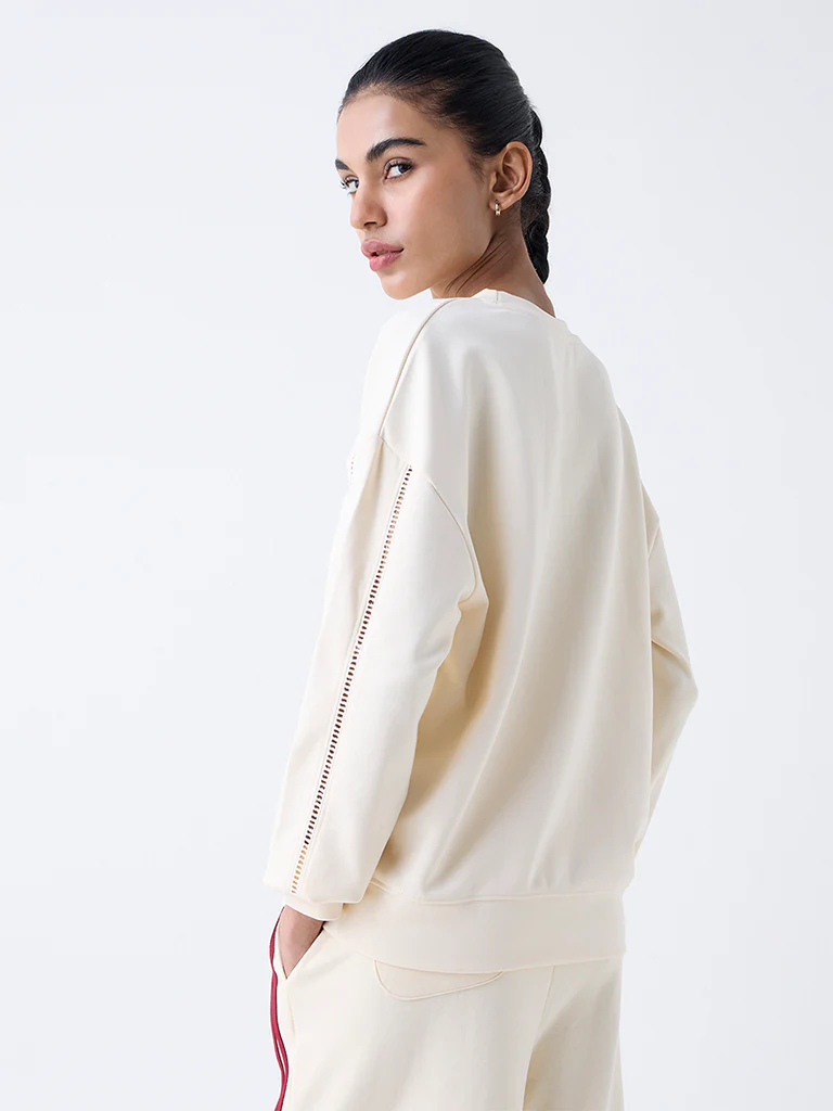 Studiofit Cream Solid Sweatshirt - Image 4