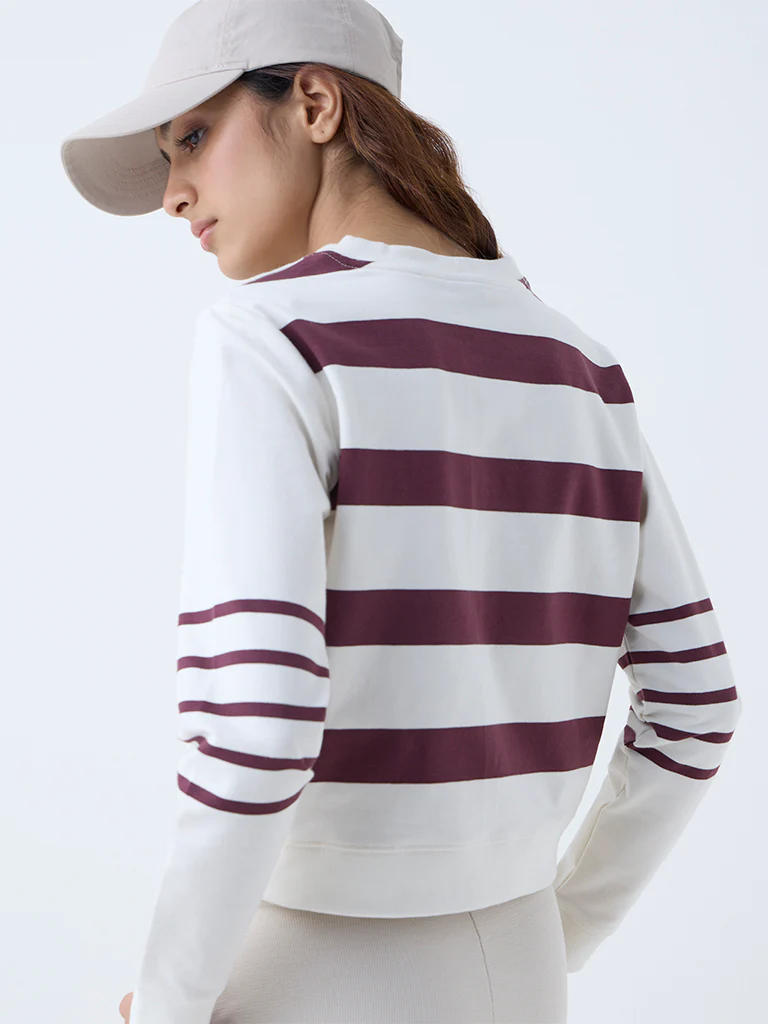 Studiofit Cream Striped Cotton-Blend T-Shirt - Image 4