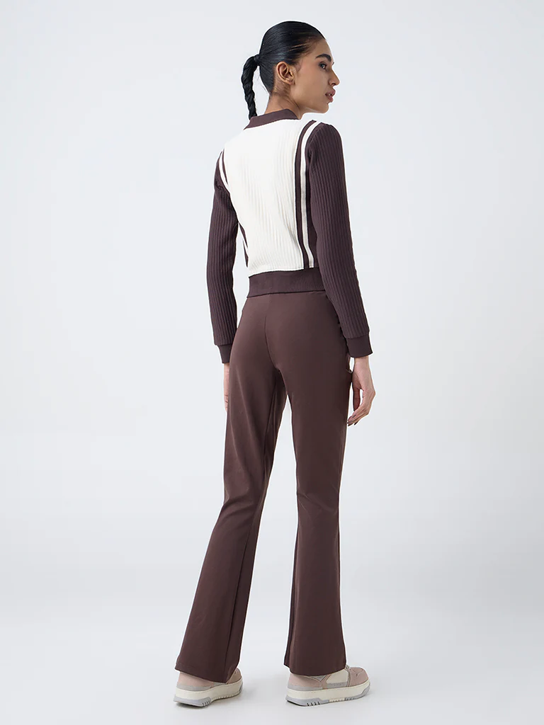 Studiofit Dark Brown Bootcut High-Rise Cotton-Blend Pants - Image 4