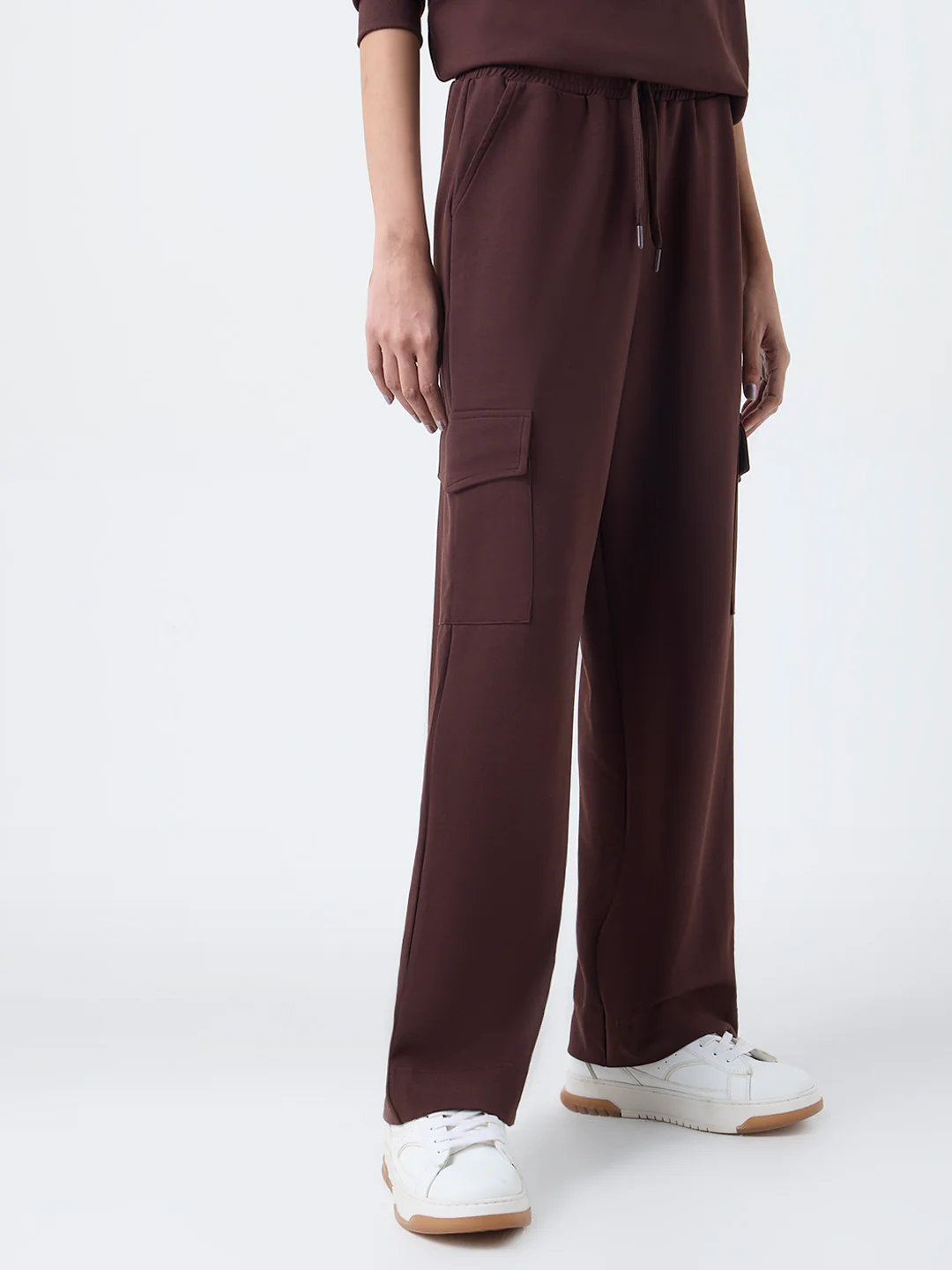 Studiofit Dark Brown High-Rise Cargo Track Pants - Image 2