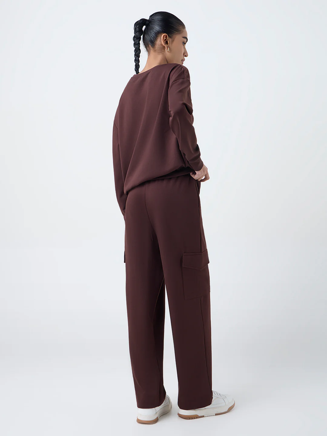 Studiofit Dark Brown High-Rise Cargo Track Pants - Image 4