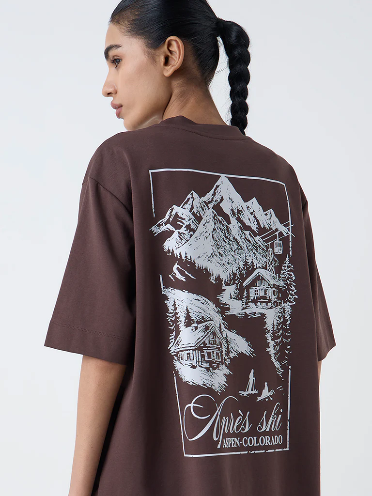 Studiofit Dark Brown Nature-Inspired Cotton T-Shirt - Image 3