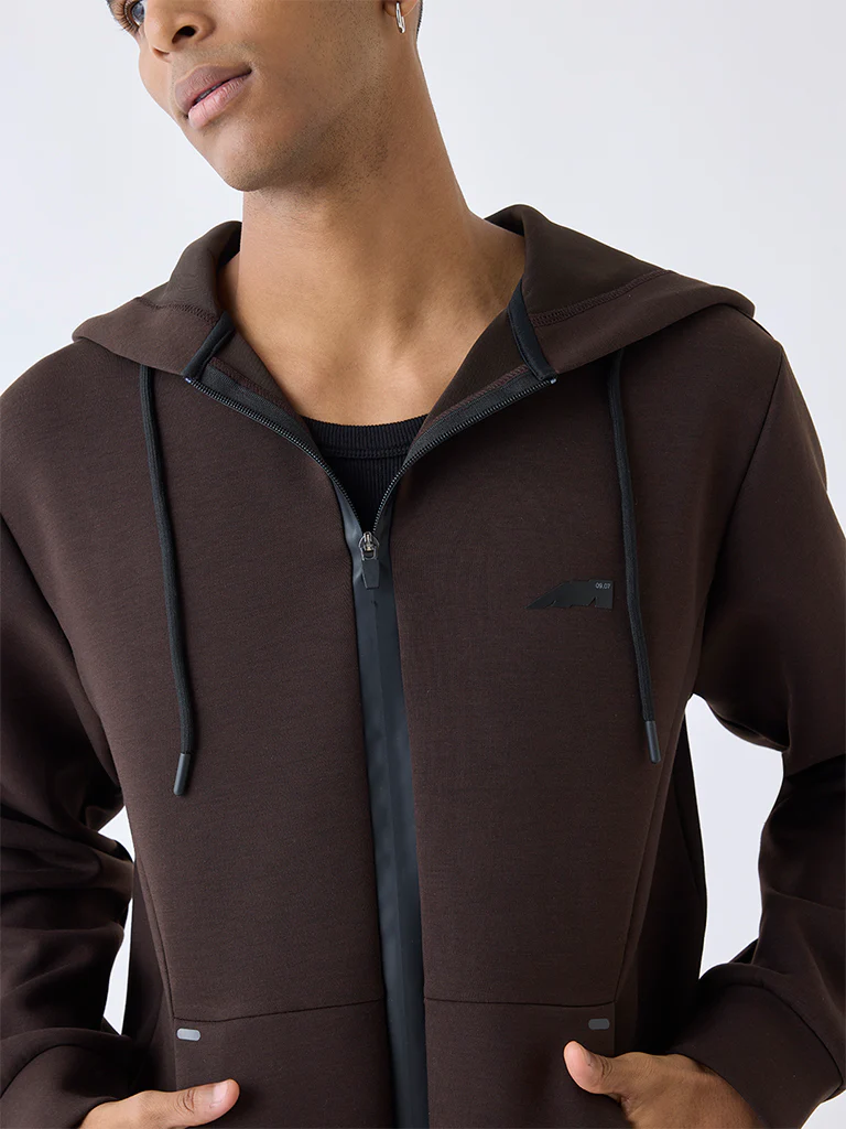 Studiofit Dark Brown Relaxed-Fit Hooded Jacket - Image 4