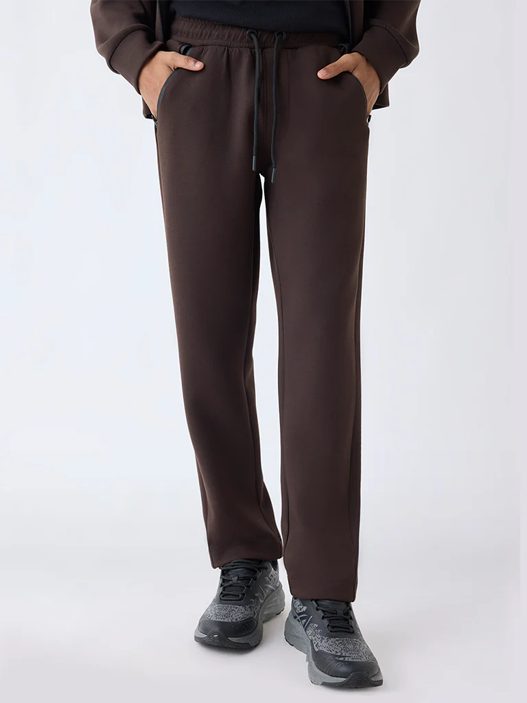 Studiofit Dark Brown Relaxed-Fit Mid-Rise Track Pants - Image 3