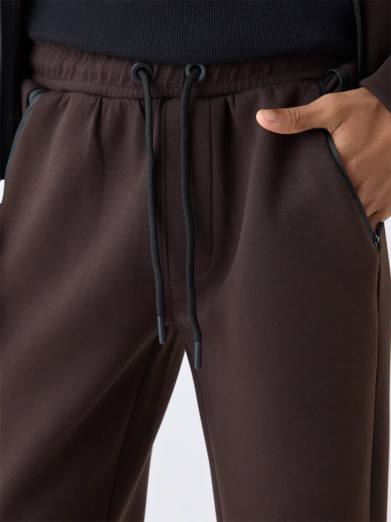 Studiofit Dark Brown Relaxed-Fit Mid-Rise Track Pants - Image 4