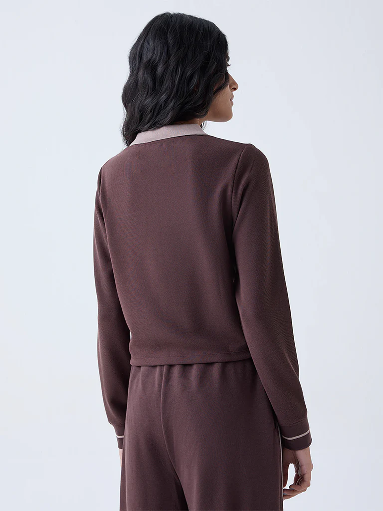 Studiofit Dark Brown Ribbed T-Shirt - Image 4