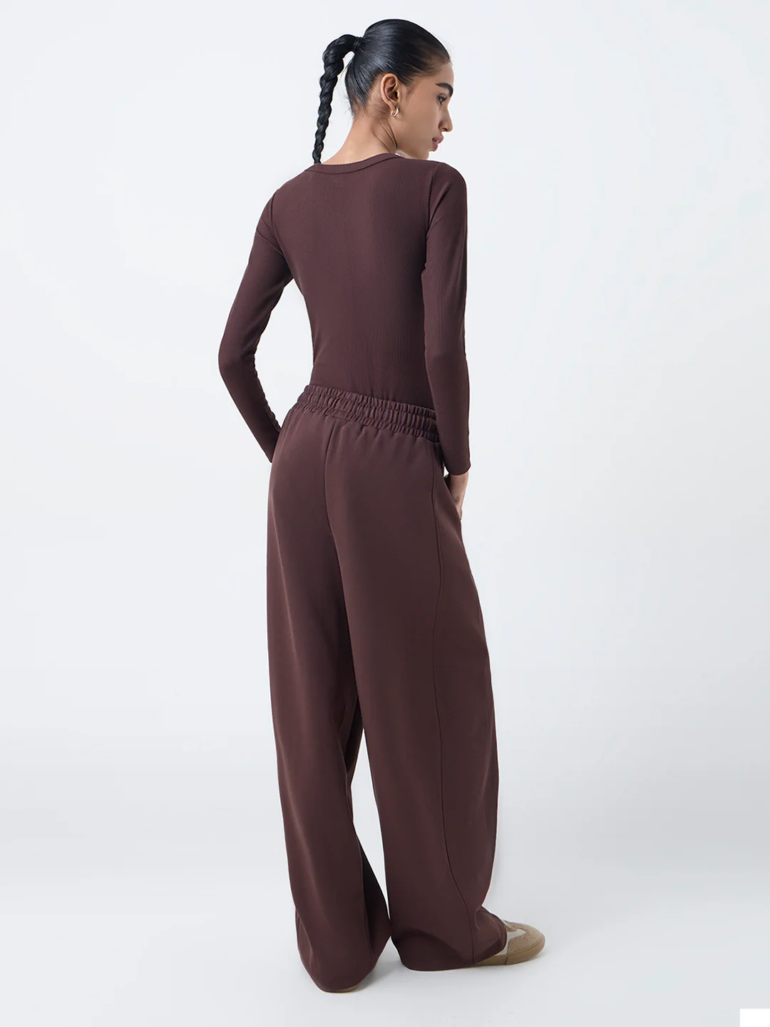 Studiofit Dark Brown Ribbed-Textured Bodysuit - Image 4