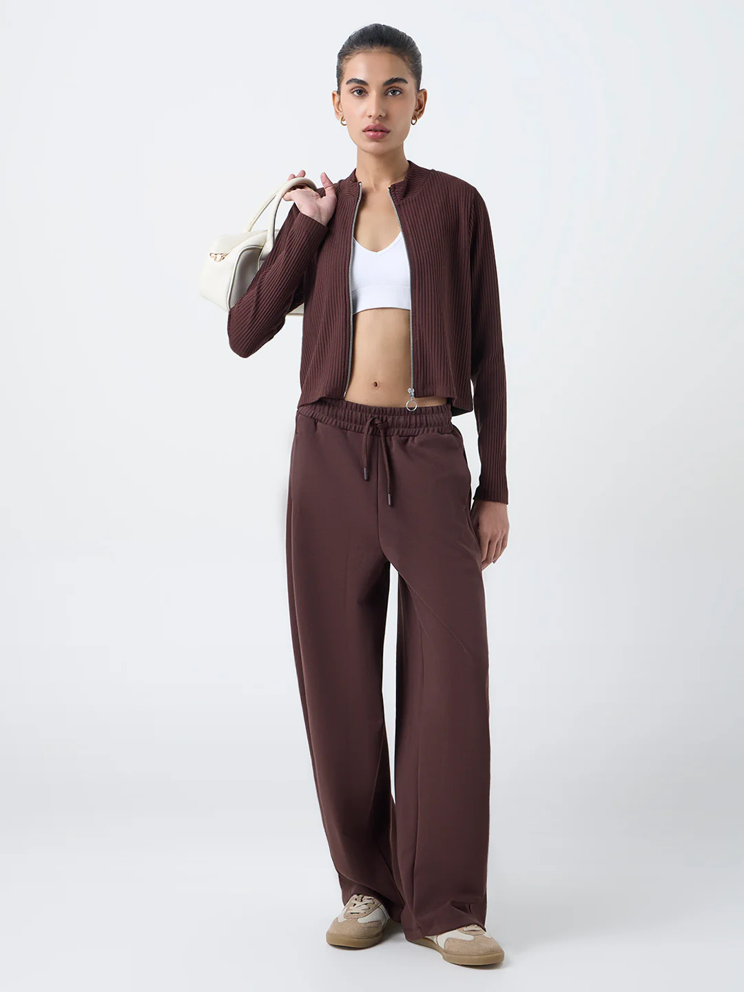 Studiofit Dark Brown Ribbed-Textured Jacket - Image 2