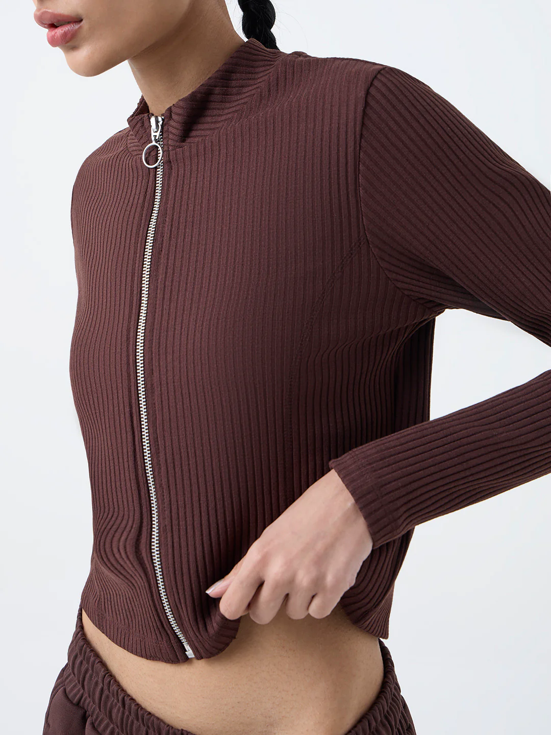 Studiofit Dark Brown Ribbed-Textured Jacket - Image 3