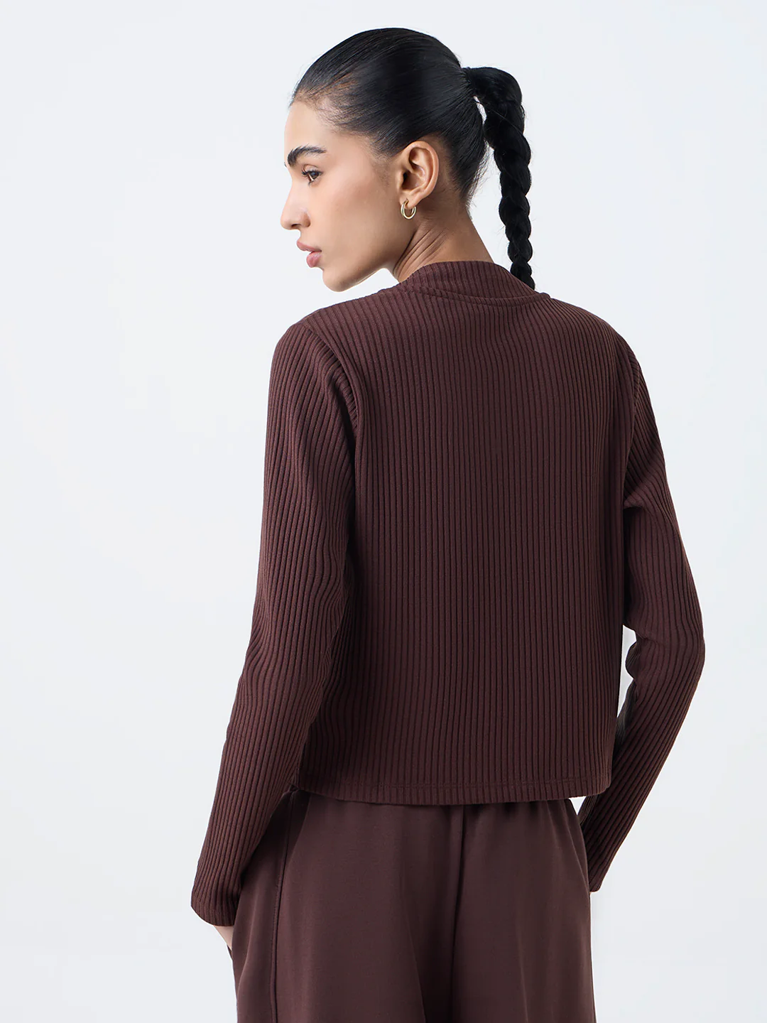 Studiofit Dark Brown Ribbed-Textured Jacket - Image 4