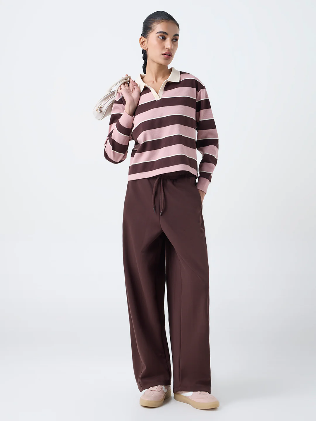 Studiofit Dark Brown Solid High-Rise Track Pants