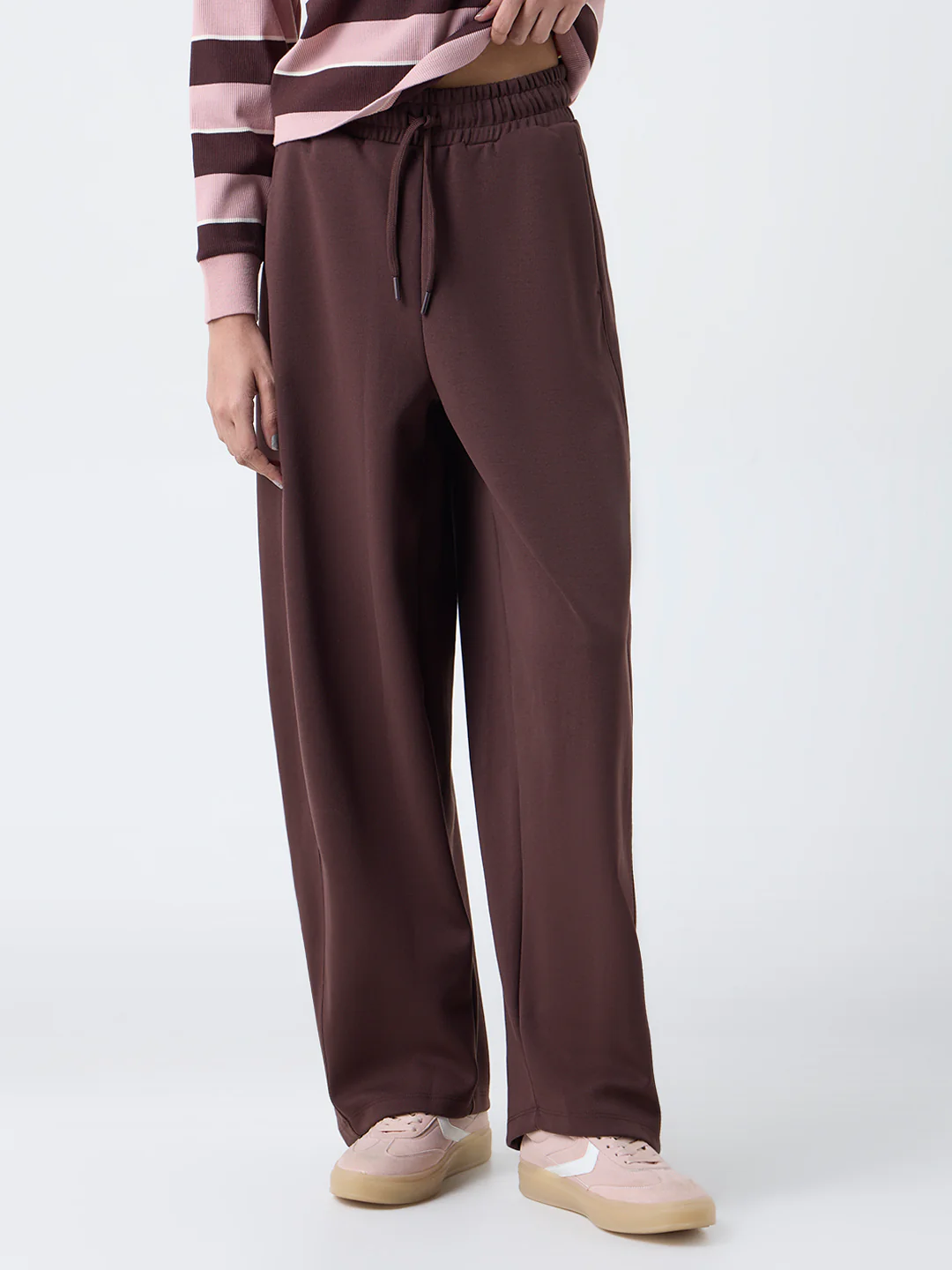 Studiofit Dark Brown Solid High-Rise Track Pants - Image 2