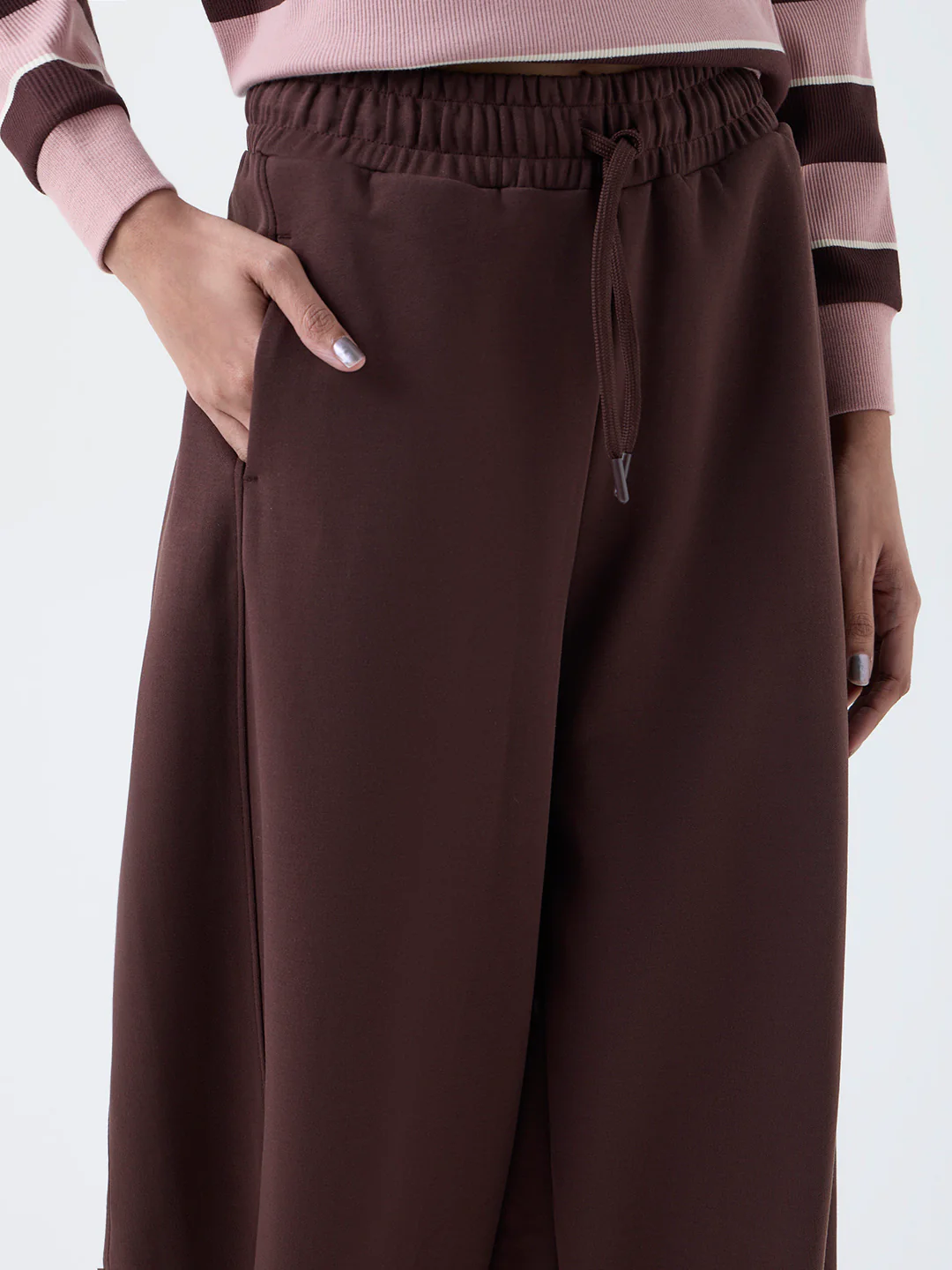 Studiofit Dark Brown Solid High-Rise Track Pants - Image 3