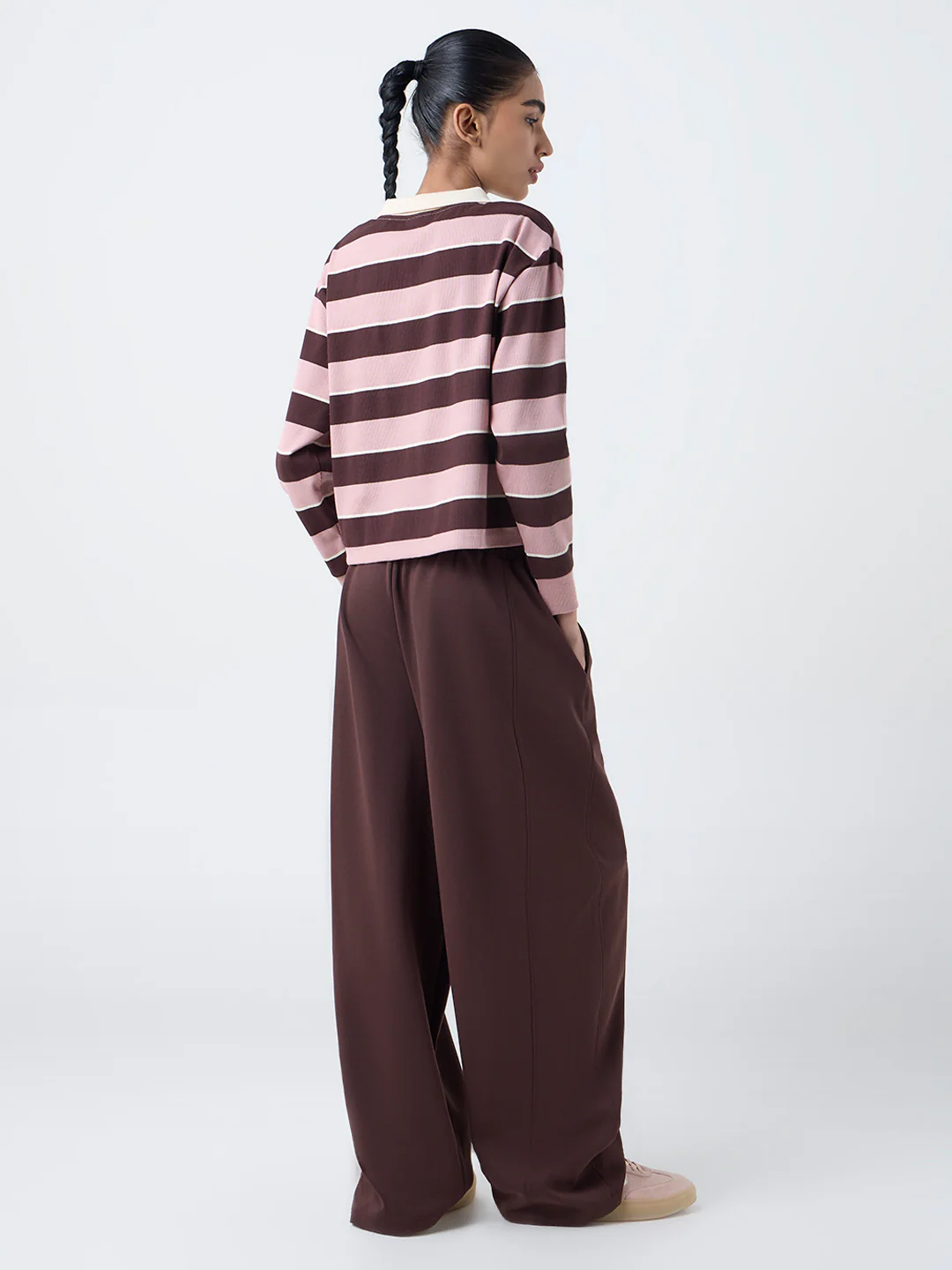 Studiofit Dark Brown Solid High-Rise Track Pants - Image 4