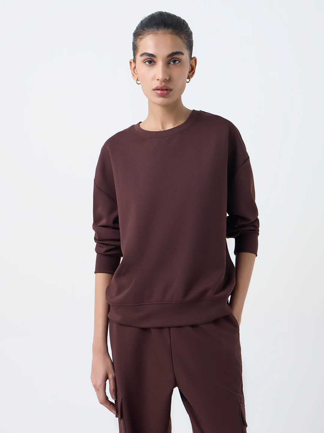 Studiofit Dark Brown Solid Sweatshirt