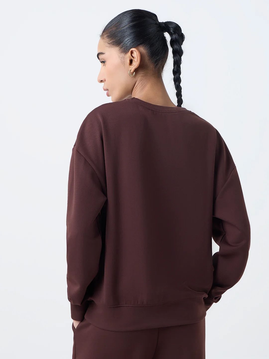Studiofit Dark Brown Solid Sweatshirt - Image 4