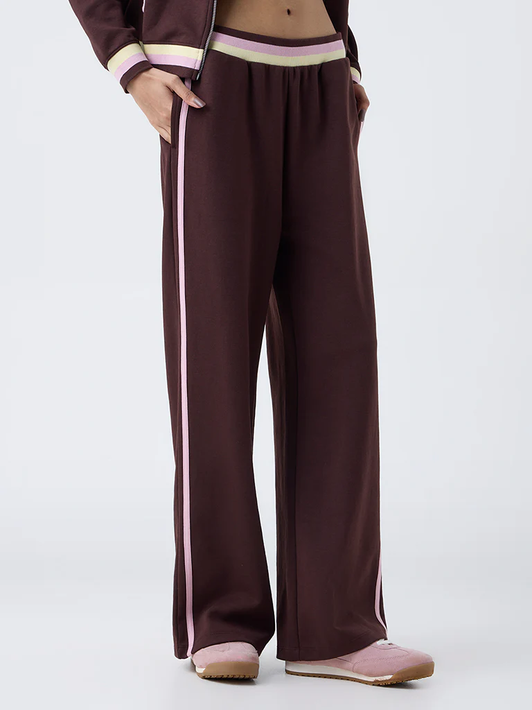 Studiofit Dark Brown Striped High-Rise Pants - Image 2