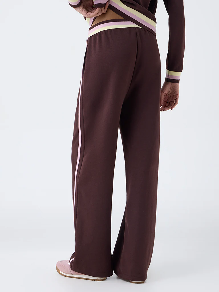 Studiofit Dark Brown Striped High-Rise Pants - Image 4