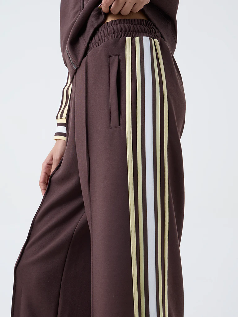 Studiofit Dark Brown Striped High-Rise Pants - Image 3