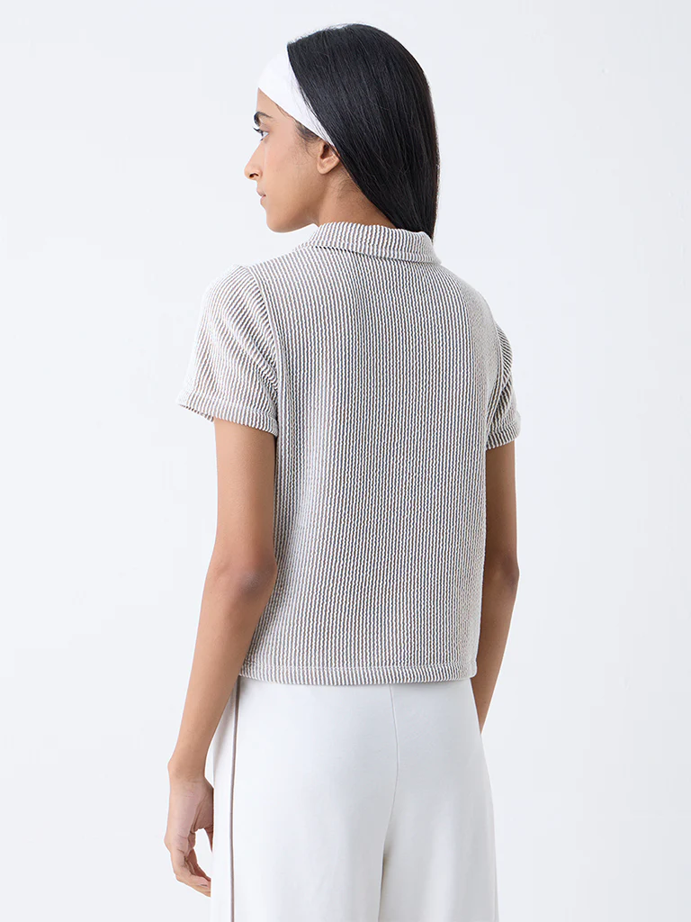 Studiofit Dark Brown Textured Cotton-Blend T-Shirt - Image 4