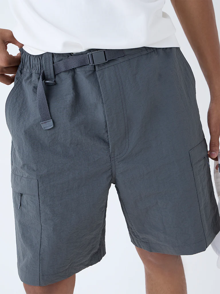 Studiofit Dark Grey Relaxed-Fit Mid-Rise Shorts - Image 4