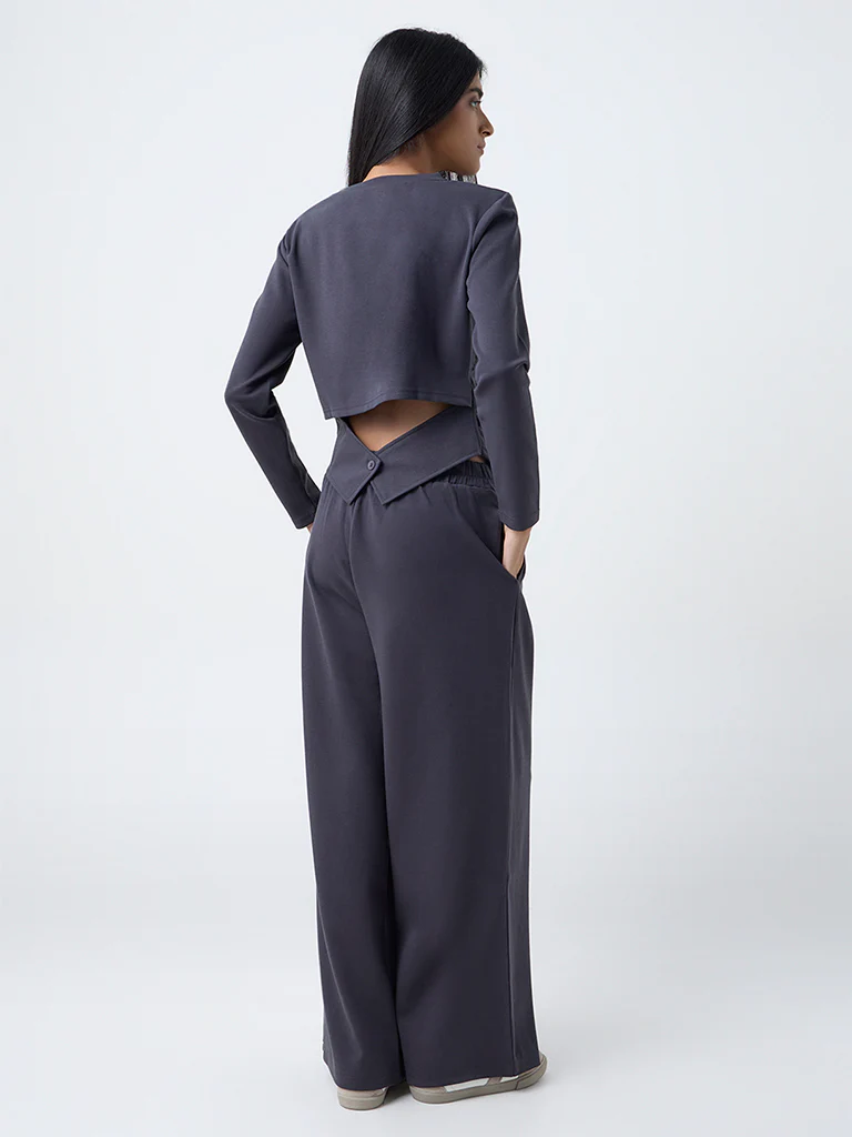 Studiofit Dark Grey Solid High-Rise Flared Pants - Image 4