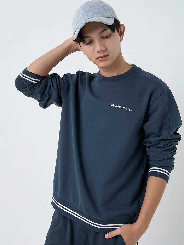 Studiofit Dark Teal Text Design Relaxed-Fit Sweatshirt