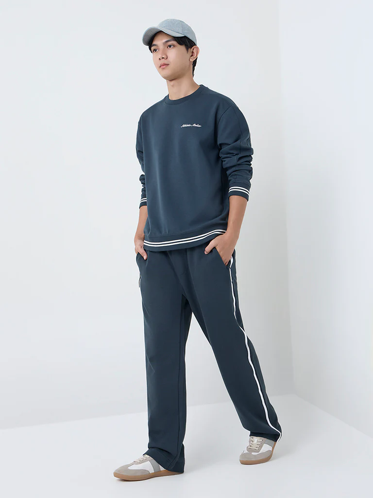 Studiofit Dark Teal Text Design Relaxed-Fit Sweatshirt - Image 3