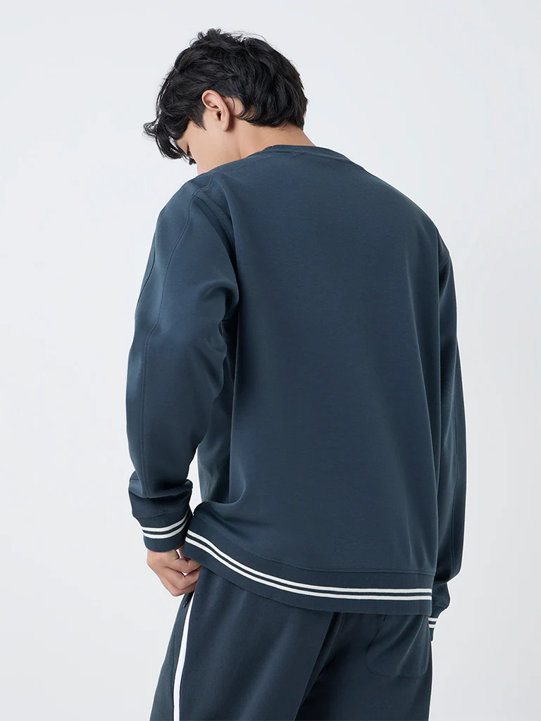 Studiofit Dark Teal Text Design Relaxed-Fit Sweatshirt - Image 5