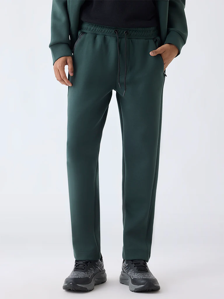Studiofit Green Solid Relaxed-Fit Mid-Rise Track Pants - Image 3