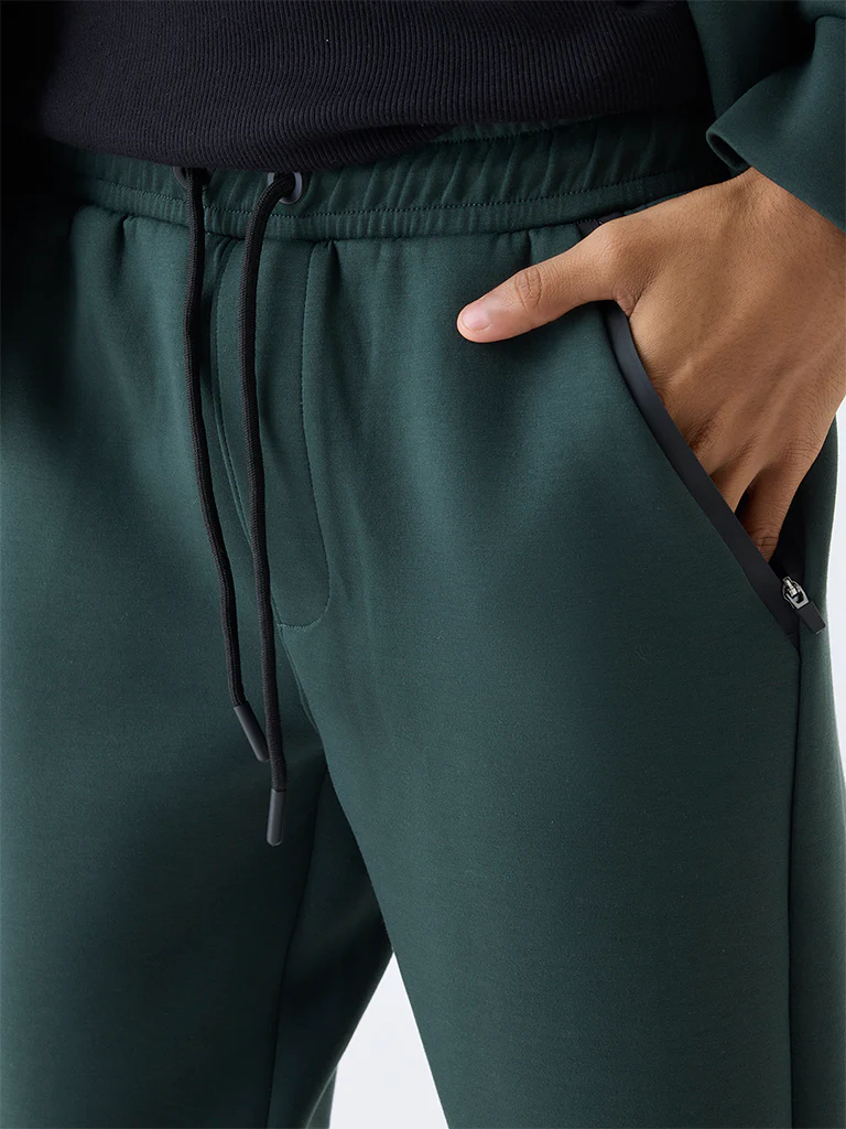 Studiofit Green Solid Relaxed-Fit Mid-Rise Track Pants - Image 4