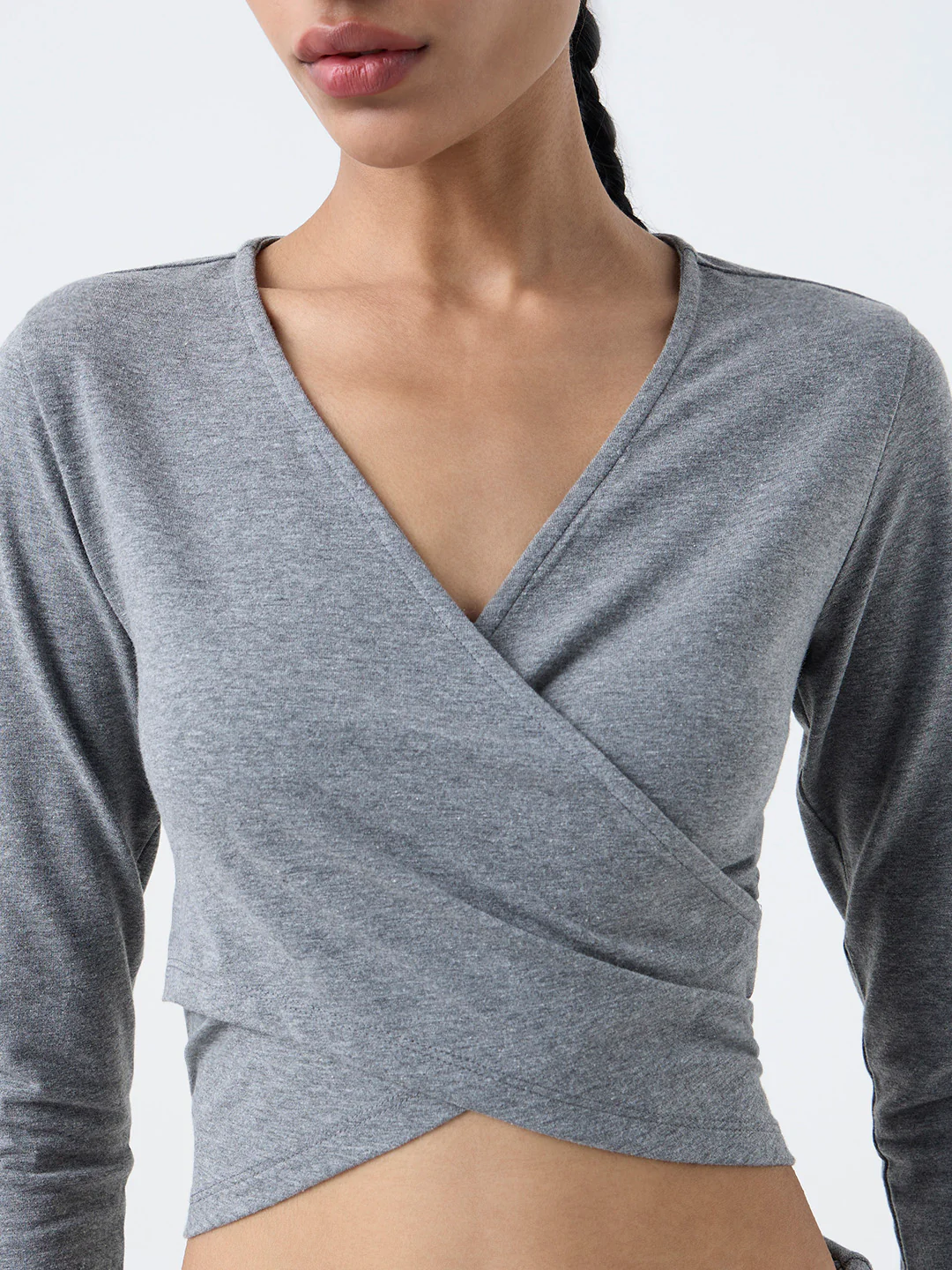 Studiofit Grey Criss-Cross Detailed Cotton-Blend T-Shirt - Image 3