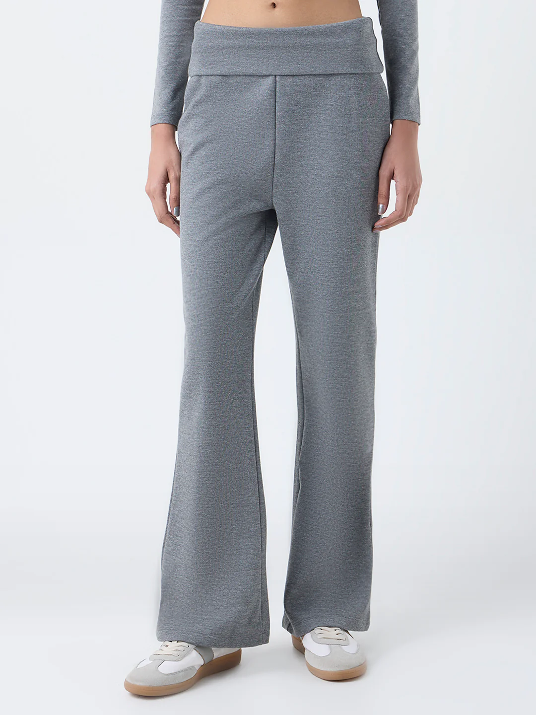 Studiofit Grey High-Rise Cotton-Blend Bootcut Pants - Image 2