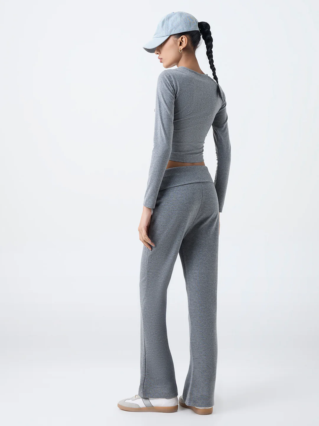 Studiofit Grey High-Rise Cotton-Blend Bootcut Pants - Image 4