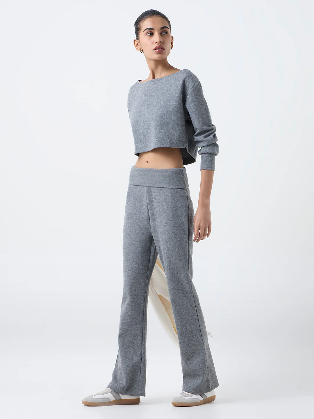 Studiofit Grey Solid Cotton-Blend T-Shirt - Image 2